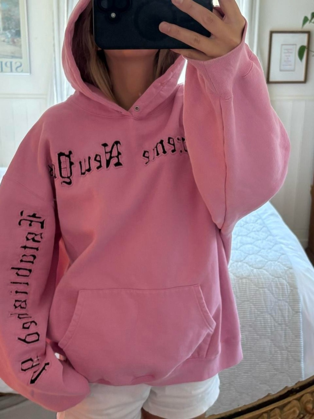 SUPREME Pink Oversized Hooded Sweatshirt hoodie with embroidered Script